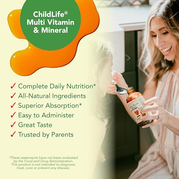 CHILDLIFE ESSENTIALS Kids Multivitamin & Mineral - Kids Vitamins, Liquid Multivitamin for Kids, Toddler Multivitamins, Liquid Vitamins, Baby Multivitamin - Natural Orange & Mango, 8 Fl Oz (Pack of 4)