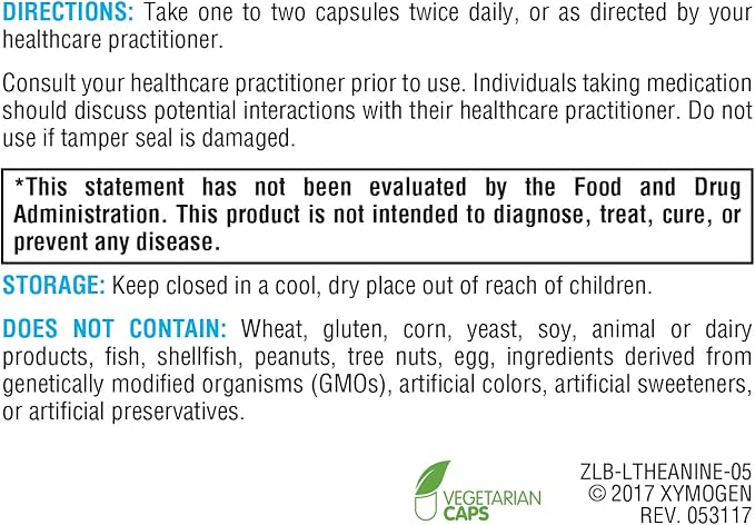 XYMOGEN L-Theanine - Patented Suntheanine L theanine 400mg Per Serving - Amino Acid Supplement to Support Calm + Relaxation Without Drowsiness, Liver Health (60 Capsules)