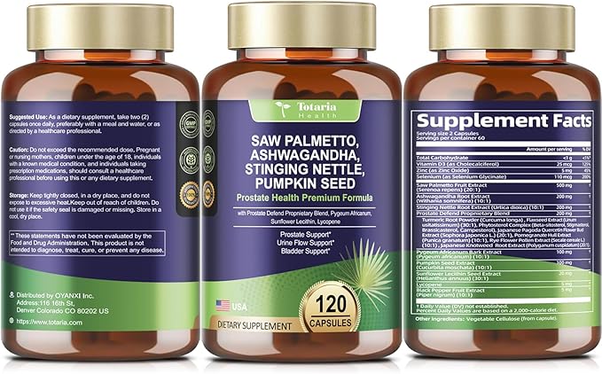 2Pack Organic Saw Palmetto - Prostate Health Supplements for Men with Ashwagandha Root, Stinging Nettle, Pumpkin Seed, Prostate Defend Propnietary Blend, DHT Blocker, 240 Count