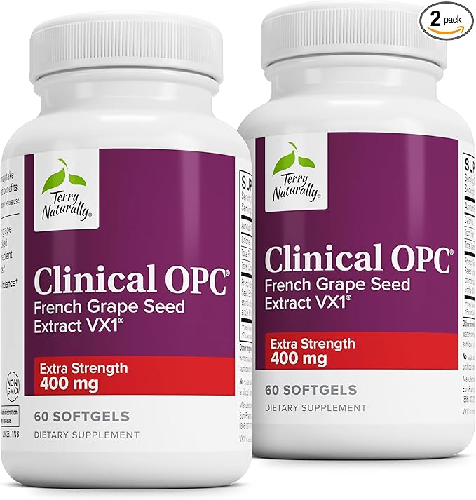 Terry Naturally Clinical OPC Extra Strength - Cardiovascular Health & Focus Support - Supplement with Grape Seed Extract - Immune Support Supplement - 60 Softgels (Pack of 2)