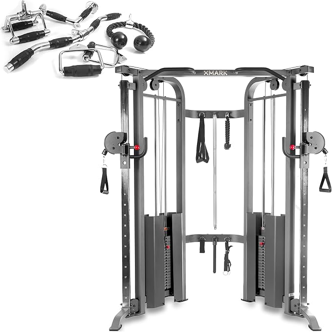XMARK Functional Trainer with Dual Weight Stacks, All-in-One Cable Machine & Crossover for Full Body Strength Training at Home or Garage Gym