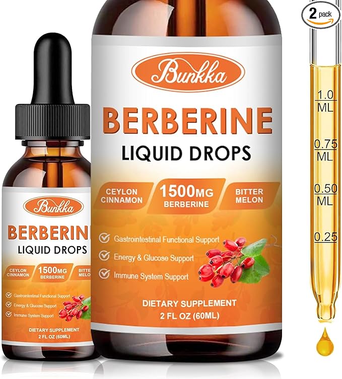 (2 Pack) Berberine Supplement, Berberine Liquid Drops with Ceylon Cinnamon, Bitter Melon, Sugar-Free & Vegan Supplement Supports Immune System & Gastrointestinal Care - 4 FL Oz