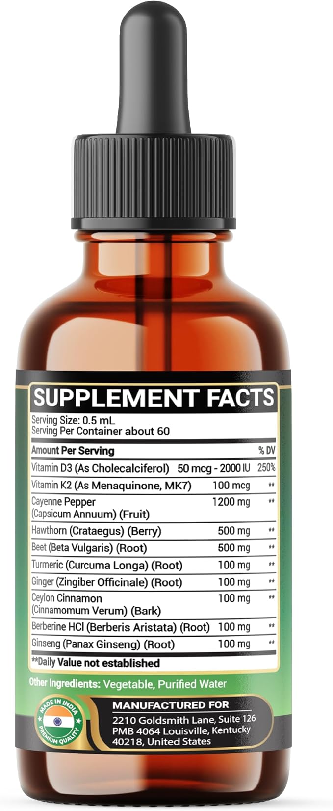 10in1 2700mg Cayenne Pepper Liquid Drops + Hawthorn Berry, Vitamin D3 K2 Beet Root Turmeric Ginger and More - Digestion Support - 1 Fl Oz - 2 Months Supply