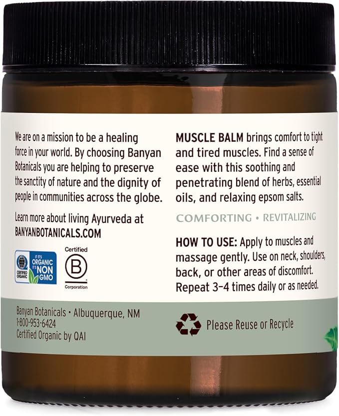 Banyan Botanicals Muscle Balm – Organic Muscle Massage Balm with Ashwagandha Root & Epsom Salt – Supports Healthy Circulation & Soothes Tired Muscles – 4oz – Non GMO Sustainably Sourced Petroleum Free