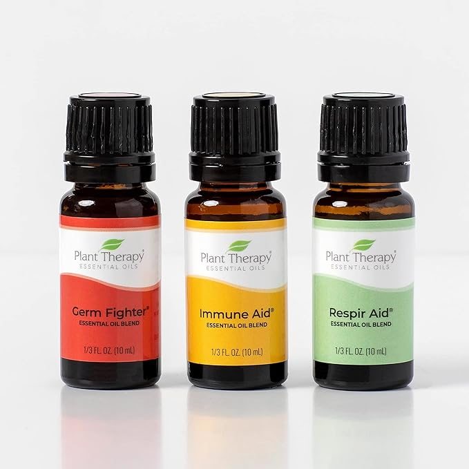 Plant Therapy Wellness Essential Oil Set, 3-Pack of 10 MLS (1/3 oz), Pure Essential Oil Blends: Germ Fighter, Immune Aid & Respir Aid, Great for Immune Support, Respiratory Relief & Seasonal Wellness