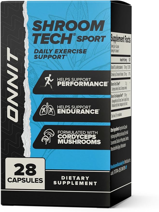 ONNIT Shroom Tech Sport Daily Exercise Support Capsules, Pre Workout Supplement with Cordyceps Mushrooms, Caffeine-Free Dietary Supplement for Daily Energy Support, 28 Count