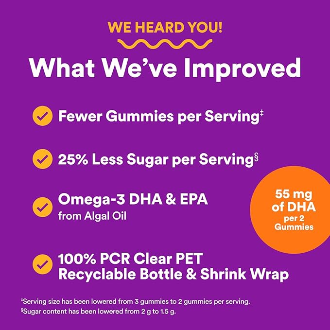 SmartyPants Toddler Multivitamin Gummies - Improved Formula: Omega 3 (DHA/EPA), Vitamins D3, C, Vitamin B12, B6, A, K & Zinc, Biotin, Gluten Free, Three Fruit Flavors, 60 Count (30 Day Supply)