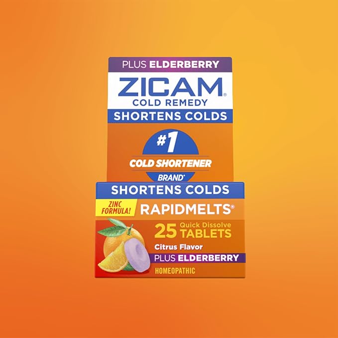 Zicam Cold Remedy Zinc RapidMelts, Elderberry Citrus Flavor, Homeopathic, Cold Shortening Medicine, Shortens Cold Duration, 25 Count