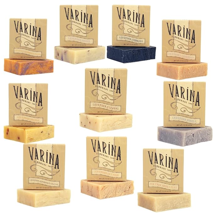Varina Organic Lavender Variety Bar Soap - Gentle Cleansing for Sensitive Skin, Herbal and Mint - 10 Pack