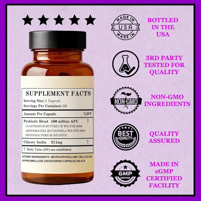 GLP-1 Daily Probiotic - Reduce Hunger & Cravings, Support Fat Loss & Weight Management, Naturally Boost GLP1 Production, Appetite Control Supplement for Men & Women, Vegan & Gluten Free (30 Capsules)