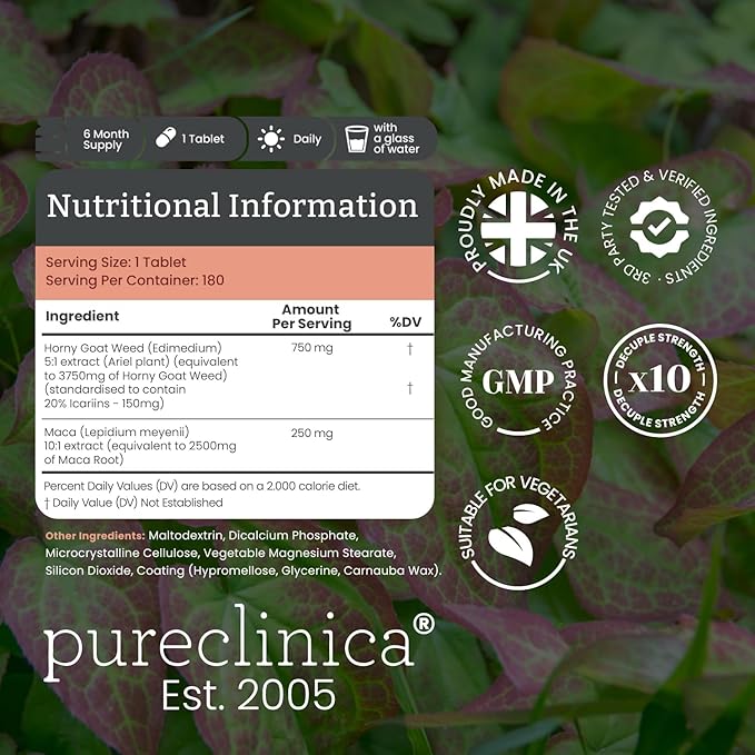 10X Horny Goat Weed Extract (3750mg) Maca Extract (2500mg) x 360 Tablets (2 Bottles of 180) - 1 Years Supply