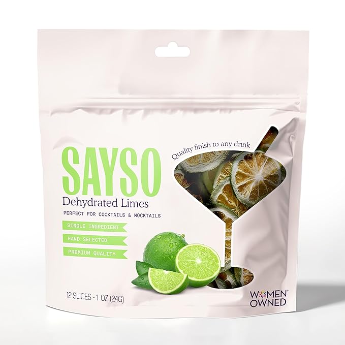 SAYSO Dehydrated Limes | Dried Fruit Slices for Cocktail or Mocktail Garnish for Drinks | Premium Quality Citrus | Single Ingredient, Hand Selected, 12 Slices
