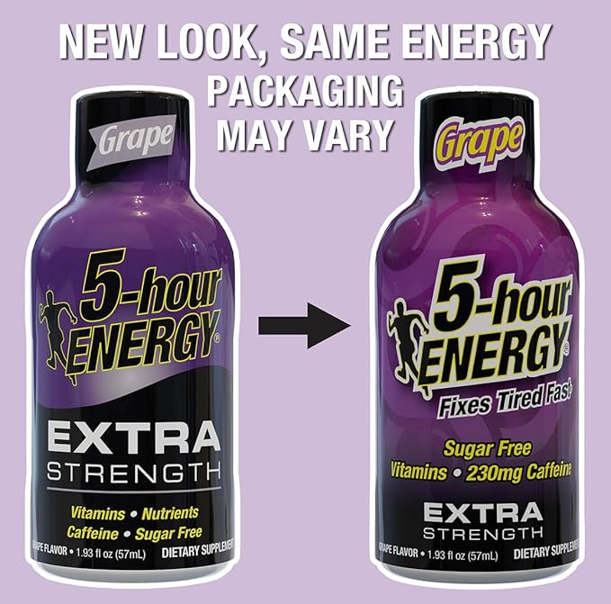 5-hour ENERGY Extra Strength Energy Shot, Grape Flavor, 30 Count, 1.93 oz., Zero Calories & Sugar-Free 230 mg Caffeinated Energy Shot, Amino Acids & B Vitamins, Dietary Supplements