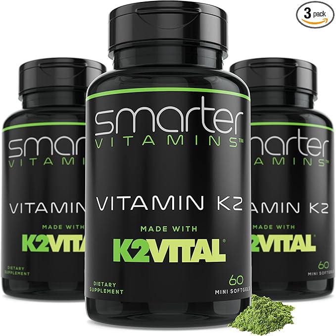 (3 Pack) Smarter Vitamin K2 MK7 100mcg, Made with K2VITAL and Kale, 180 Liquid Softgels