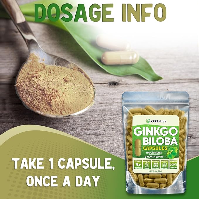 XPRS Nutra Ginkgo Biloba Capsules - Gingko Biloba Encapsulated Supplements for Cognition - Vegan Friendly Ginkoba Biloba - Immunity Boosting Ginkgo Biloba Capsules - 180 Count