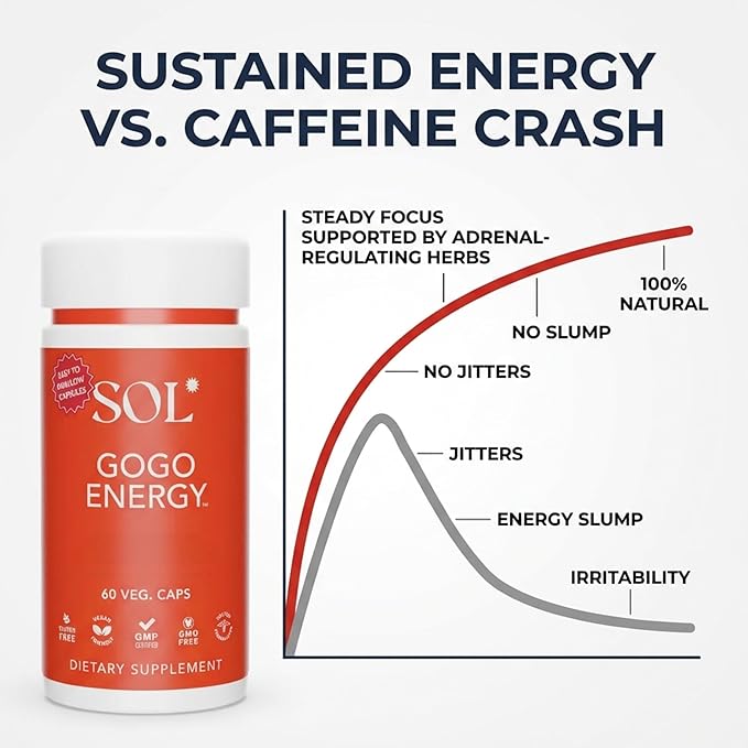 GoGo Energy Supplement: Natural Energy Boost, Cortisol Regulation, Focus Support, Herbal Alternative for Men & Women