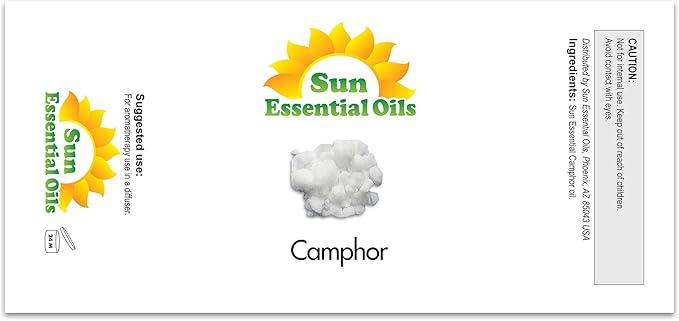 Sun Essential Oils – 8 oz Camphor Essential Oil with Dropper for Diffuser, Skin, Aromatherapy Massage, Humidifier, Crisp Scent for Candle, Lotion & Soap Making, Room Fragrance