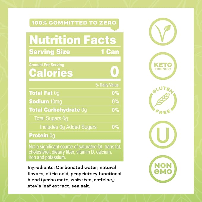 Yerbaé Energy Beverage Yuzu Lime - Lemon Lime Flavor. Energized by Yerba Mate. Naturally Caffeinated Plant-Based, Healthy Alternative to Coffee/Sugary Sodas Pack of 12, 16oz cans