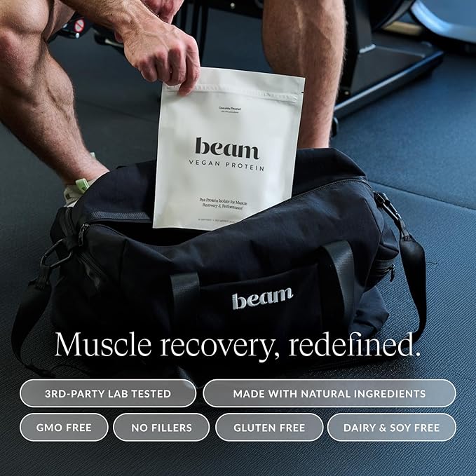 Beam Vegan Protein Powder – Organic Pea Protein Isolate, 20g Plant-Based Protein per Serving, Third-Party Tested, No Added Sugar, Dairy Free, Soy Free, Gluten Free, 20 Servings, Chocolate