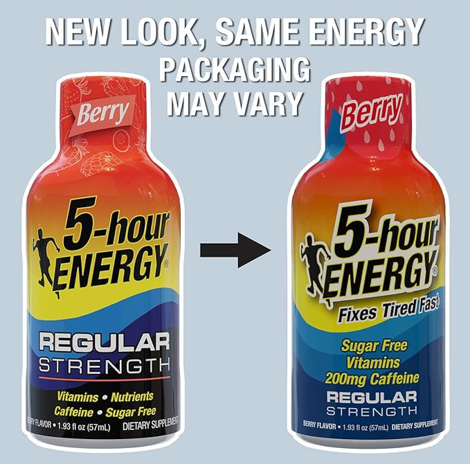 5-hour ENERGY Regular Strength Energy Shot 1.93oz, 20-Pack – Sugar Free Caffeine Energy Booster with B-Vitamins & Amino Acids – Zero Calorie (20 Bottles – Single Flavor, Berry Regular Strength)