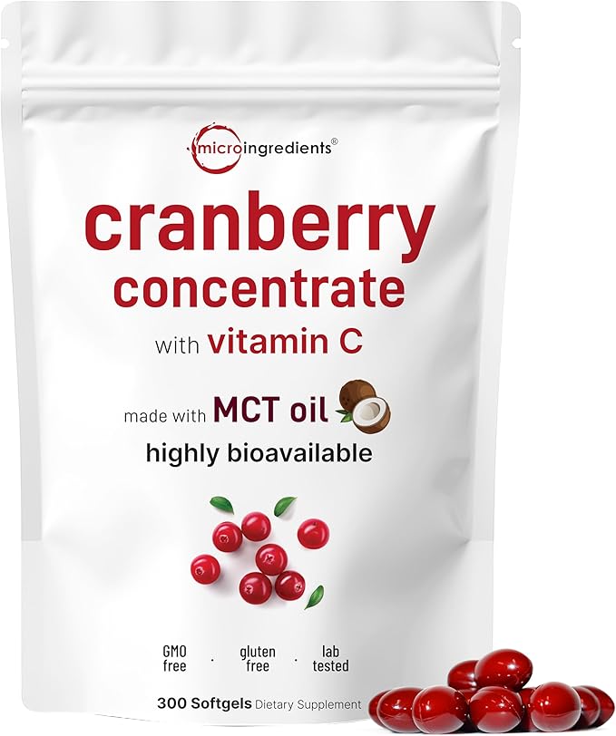 Micro Ingredients Cranberry Supplement for Women | 300 Softgels with Vitamin C & MCT Oil | Highly Bioavailable 40,000mg Equivalent Extract | Cranberry Pills for Women Support Urinary Tract Health