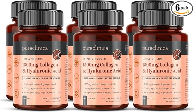 1500mg x 1080 Tablets. 1200mg of UltraColl Collagen & 300mg of Hyaluronic Acid per Tablet. (6 Bottles of 180 Tablets Each - 18 Months Supply)