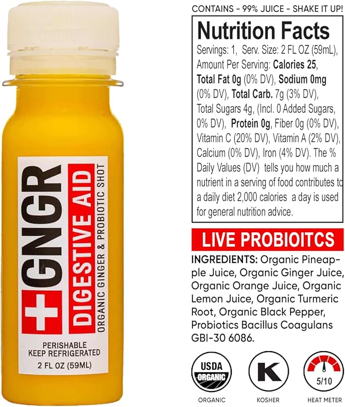 +GNGR 24 Shots Variety Pack of Organic Immunity Boosting Ginger Shots - Cold Pressed Ginger Shots for All Natural Digestive and Immune Support - Nothing Artificial - USDA Organic 2 fl oz (Pack of 24)