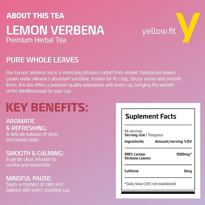 100% LEMON VERBENA WHOLE LEAVES 66 SERVING GROWN UNDER ALBANIA’S SUNSHINE