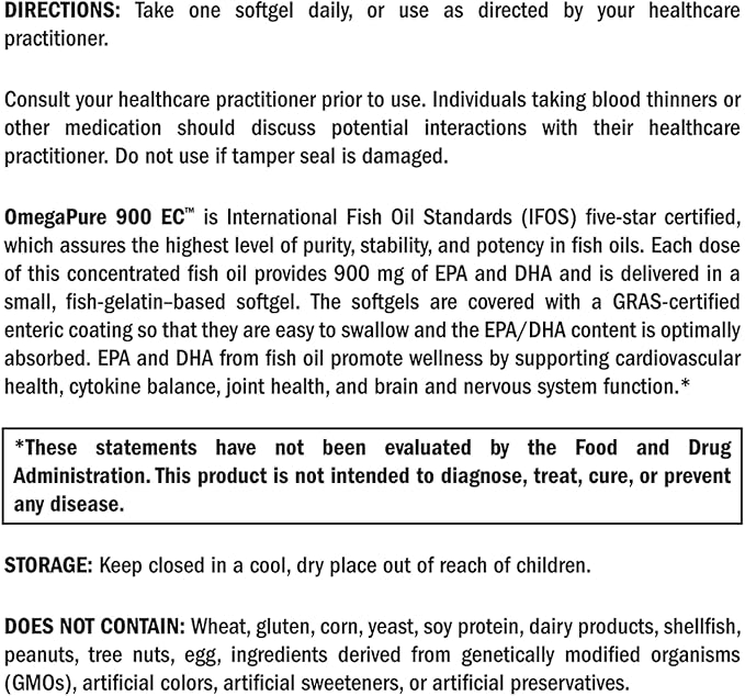 XYMOGEN OmegaPure 900 EC - Alaskan IFOS Five-Star Certified Omega 3 Fish Oil - EPA DHA Fish Oil Supplement- Support Cardiovascular and Brain Health (120 Enteric-Coated Softgels)