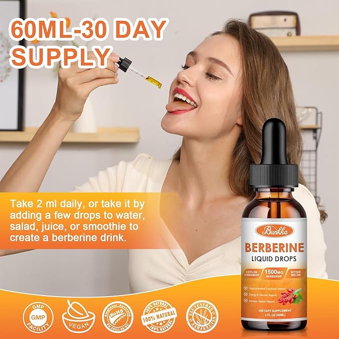 (2 Pack) Berberine Supplement, Berberine Liquid Drops with Ceylon Cinnamon, Bitter Melon, Sugar-Free & Vegan Supplement Supports Immune System & Gastrointestinal Care - 4 FL Oz
