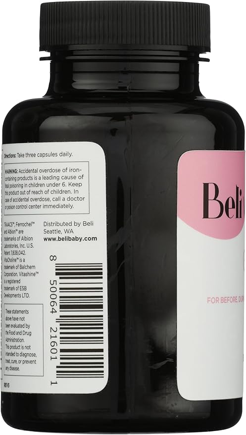Beli Women Prenatal Multivitamin, for All Stages of Pregnancy, 400mg Choline, Folate, Vitamin D. Supports Egg Quality and Fertility, Gluten & Allergen Free, 90 Vegan Capsules (30-Day Supply)
