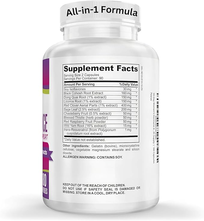 3-Month: Women's Hormone Support Supplement | All-in-1 Formula with 11 Active Ingredients | Female Hormonal Balance Supplements | 90 Day Bulk Supply | 180 Capsules