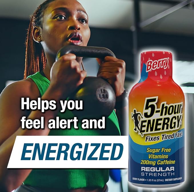 5-hour ENERGY Regular Strength Energy Shot 1.93oz, 20-Pack – Sugar Free Caffeine Energy Booster with B-Vitamins & Amino Acids – Zero Calorie (20 Bottles – Single Flavor, Berry Regular Strength)
