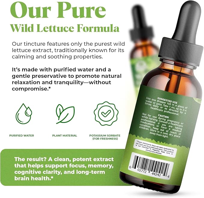 Amazing Botanicals Alcohol Free Wild Lettuce 10X Extract Tincture 30,000 mg | Bulk Size | - (4 FL Oz)