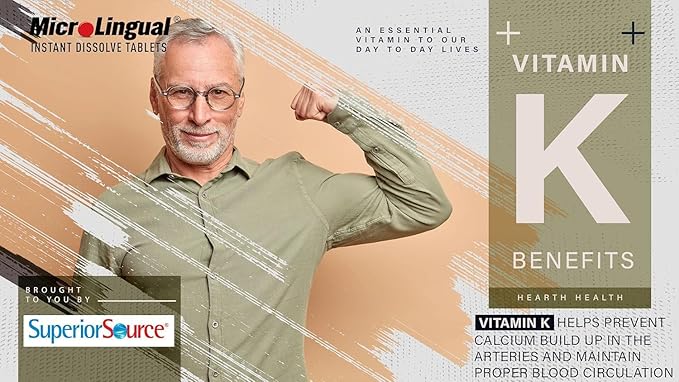 Superior Source Advanced Triple K - Bone Health & Strength Support Supplement - Immunity Support Formula with Vitamins K1 & K2 - Vitamin Aids Calcium Absorption - 30 Instant Dissolve Tablets