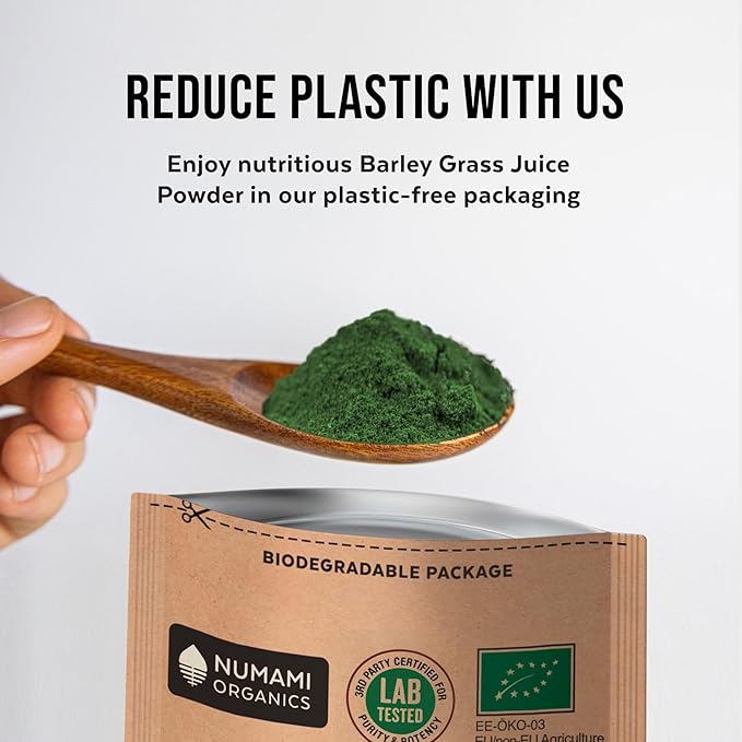 Numami Organic Barley Grass Juice Powder, Grown in USA, Pure Raw and Water Soluble, Add to Your Smoothie or Drink as a Juice