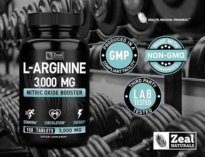 Zeal Naturals L Arginine 3000mg Capsules (150 Tablets | 1000mg) Maximum Dose L-Arginine Nitric Oxide Supplement for Supporting Muscle Growth, Vascular Function and Energy - Nitric Oxide Booster