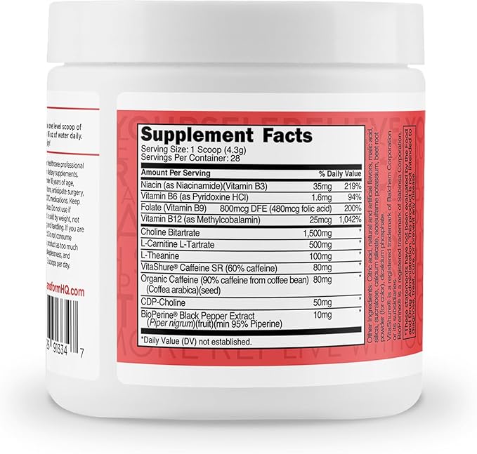 TransformHQ Energy & Focus Powder (Fruit Punch) - Boost Shot Clean Energy Drink Mix - Sugar Free - Non-GMO, Gluten-Free - 28 Servings