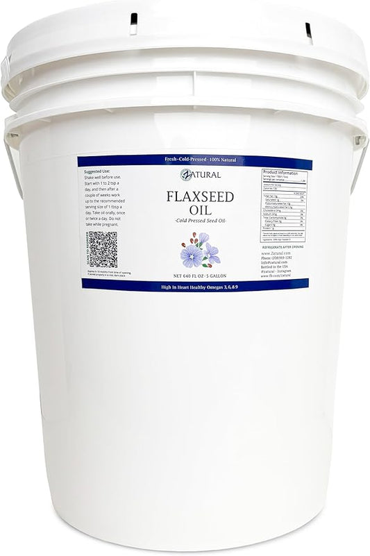 Zatural Flaxseed Oil - 100% Pure Flax Seed Oil - 0 Additives - 0 Fillers - Cold Pressed - Unrefined - 5 Gallon Size, 640 Oz