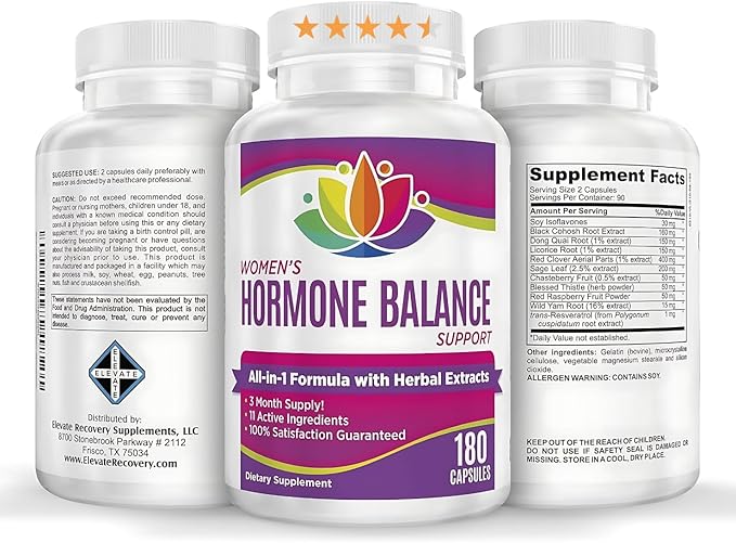 3-Month: Women's Hormone Support Supplement | All-in-1 Formula with 11 Active Ingredients | Female Hormonal Balance Supplements | 90 Day Bulk Supply | 180 Capsules