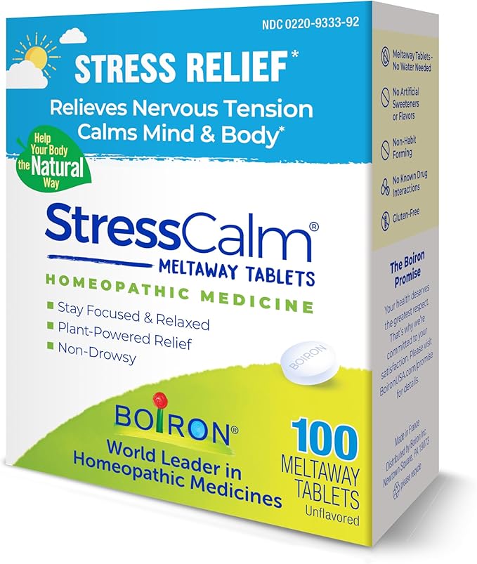 Boiron StressCalm Tabs - 100 Count for Relief of Stress, Anxiousness, Nervousness, Irritability, and Fatigue - Convenient Stress Calm Meltaway Tablets