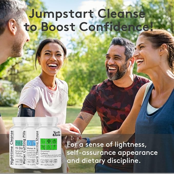 Youth & Tonic Dietary Discipline for Mindful Eating, Cleanse, Detox & Energy Support – Water Weight, Gut Cleanse & CortiThermo Shape for Metabolism, Loss of Body Fluids, Break The Plateau, 90 Pills