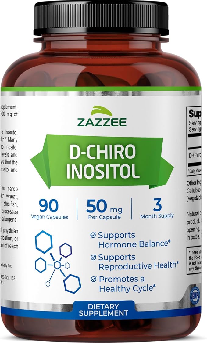 Zazzee D-Chiro-Inositol, 50 mg per Capsule, 90 Vegan Capsules, Ideal Dosage for 40:1 Ratio with Myo-Inositol, 3 Month Supply, 100% Vegetarian, Non-GMO