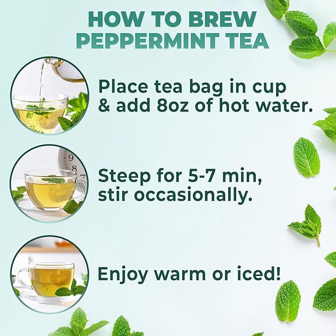 100% Pure Peppermint Tea - Only Mint Leaves without Stems, Peppermint Tea Bags, Caffeine-Free Tea Bags, 60 count, by Aprika Life