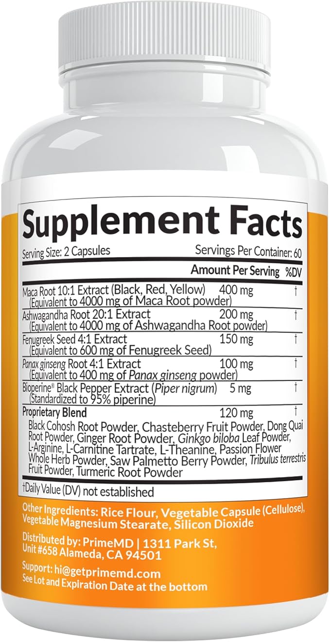 19-in-1 Extra Strength Peruvian Maca Root Capsules - 9125 mg Ashwagandha Supplements with Fenugreek and Ginseng for Mood, Hormone and Performance Support (120 ct)