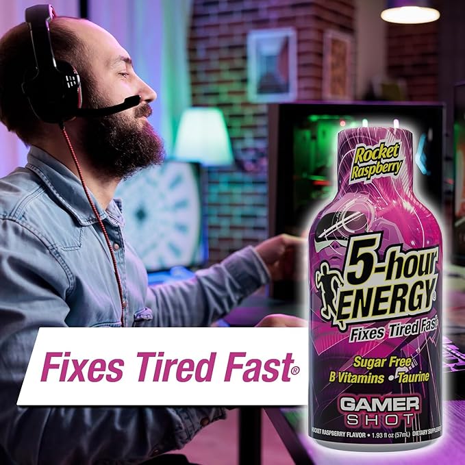 5-Hour Energy Gamer Shots Variety Pack, 24 Count (1.93 fl oz) - Extra Strength Apple Bash, Rocket Raspberry, Pineapple Charge Flavors