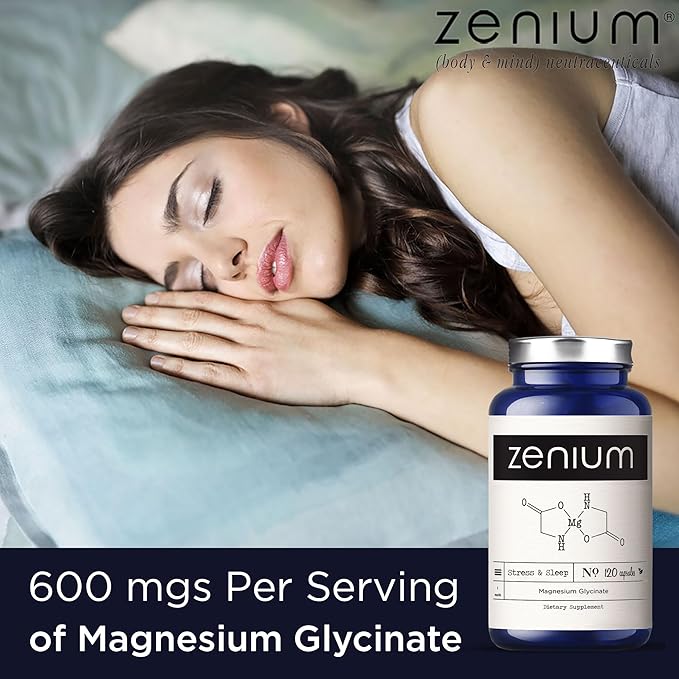 Zenium - Magnesium Glycinate for Sleep, 120 Capsules, 400mg per Serving | Chelated & High Absorption | Relieve Stress, Tension, Worry & Irritability | Calm Mind & Body | Ayurvedic | Natural Supplement