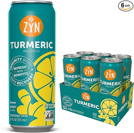 ZYN Turmeric Wellness Drink (6 Pack), Lemon Ginger Flavored Turmeric Curcumin Drink with Black Pepper, No Added Sugar, Low Carb & Low Calorie Drink, Clean Alternative
