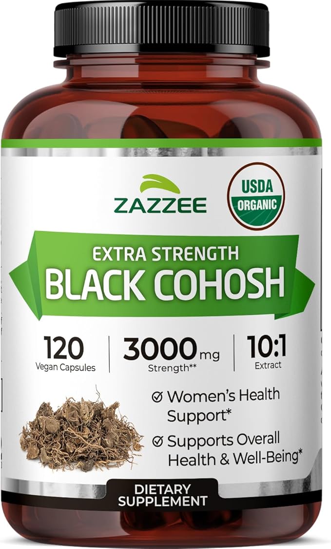 Zazzee USDA Organic Black Cohosh 10:1 Extract, 3000 mg Strength, 120 Vegan Capsules, 4 Month Supply, Standardized and Concentrated 10X Extract, 100% Vegetarian, All-Natural, Non-GMO, Made in The USA
