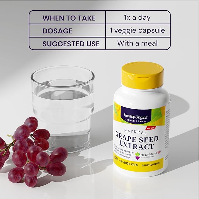 Healthy Origins Grape Seed Extract 300 mg (MegaNatural BP, Non-GMO, California-Grown, Gluten Free, Supports Healthy Blood Pressure), 150 Veggie Caps